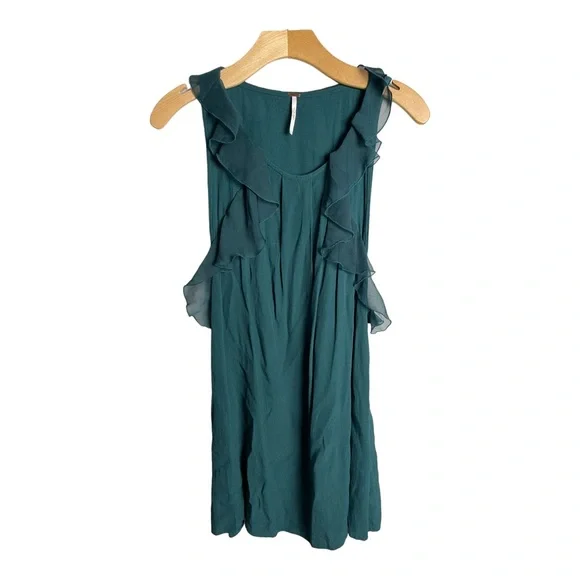 Free People | Dresses | Free People Jade Solid Green Mesh Ruffle Sleeveless Mini  Dress Size 4 Boho | Poshmark